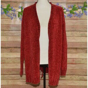 Simply Noelle Ladies Dark Red Open Front Chenille Cardigan Sweater Size 8-10